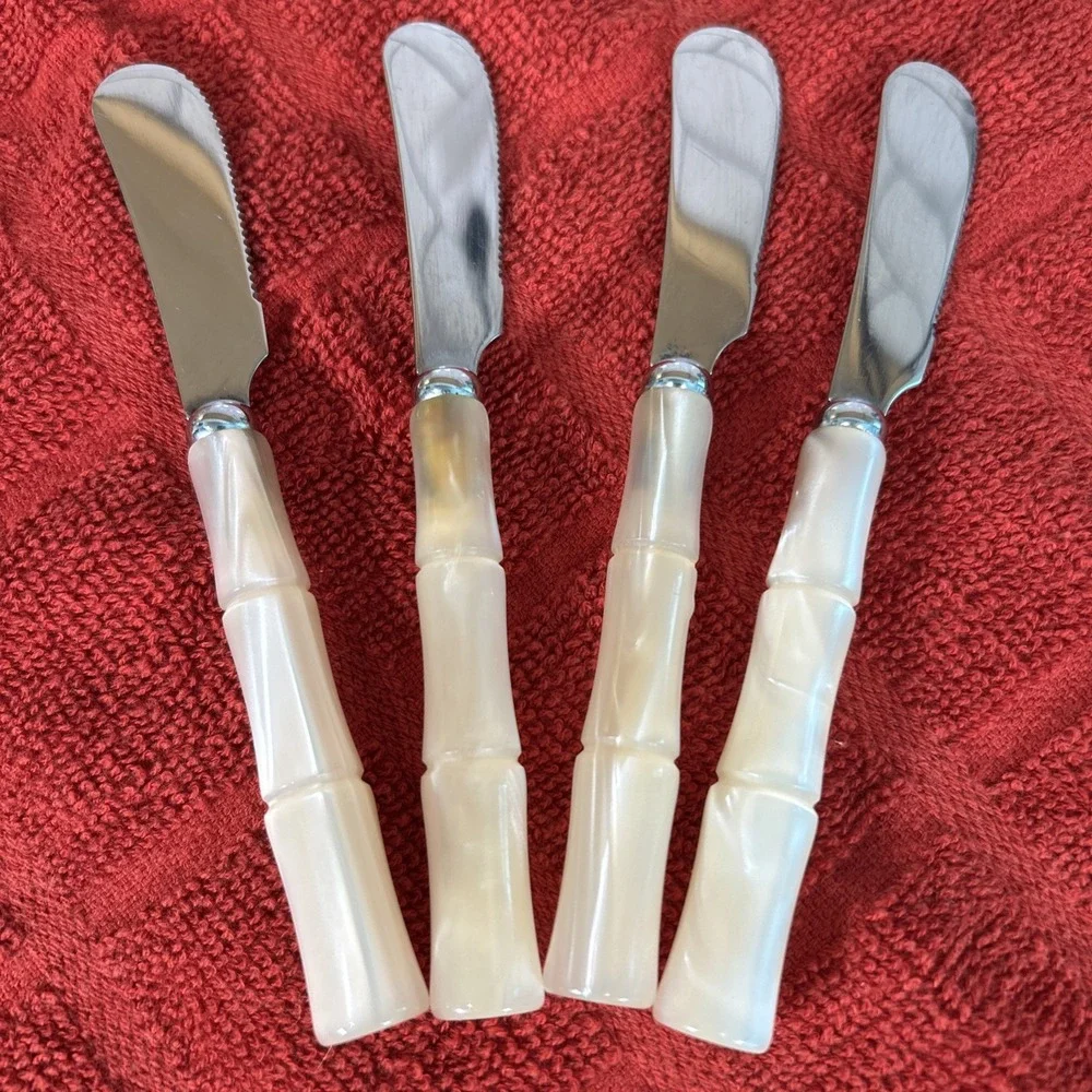 Vtg Spreaders Bamboo Mother of Pearl Stainless Steel Made In Italy Lot of 4